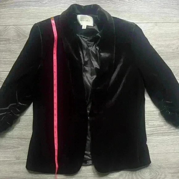 Autres Filles Velvet Velour Black Open Ruched 3/4 Sleeve Blazer Size M - Picture 7 of 8